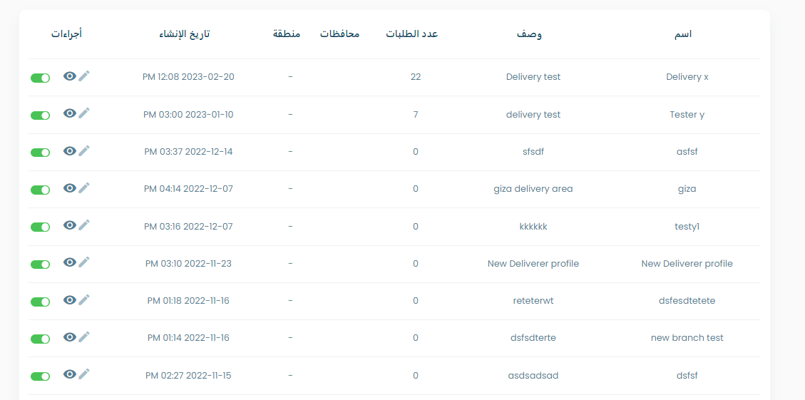 delivery managers table screenshot