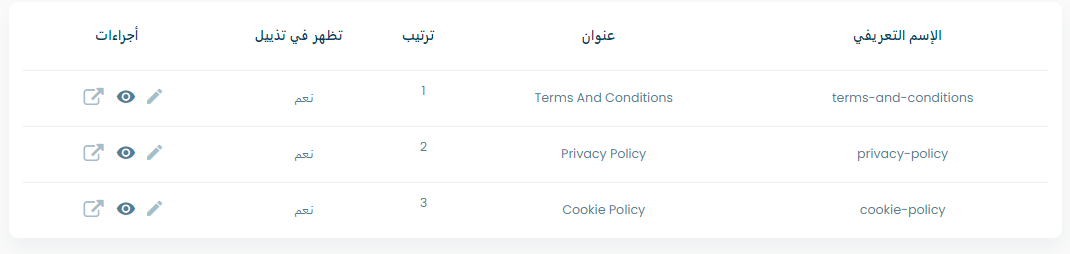 policies table screenshot