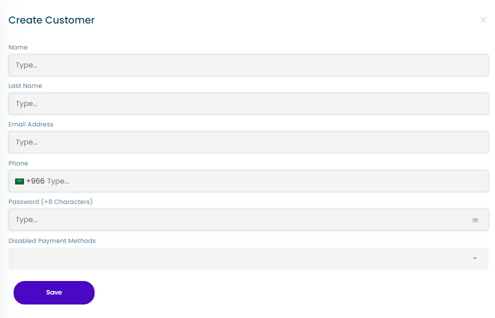 new customer form screenshot