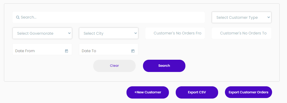 customer filters and search screenshot