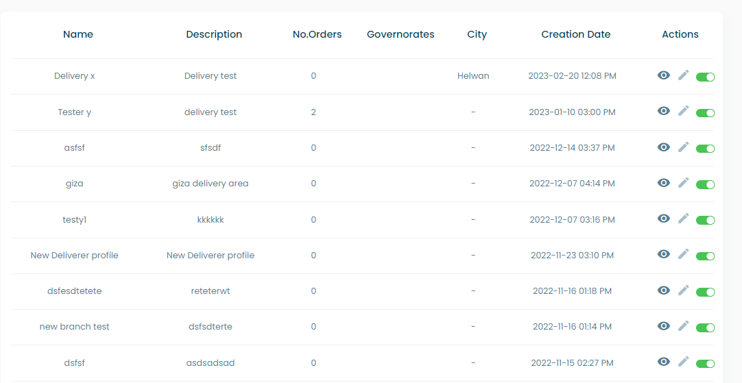 delivery managers table screenshot