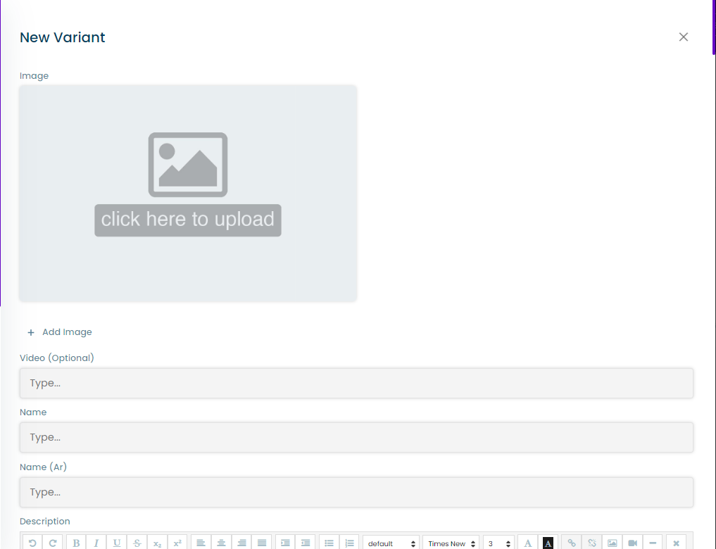 new variant form screenshot