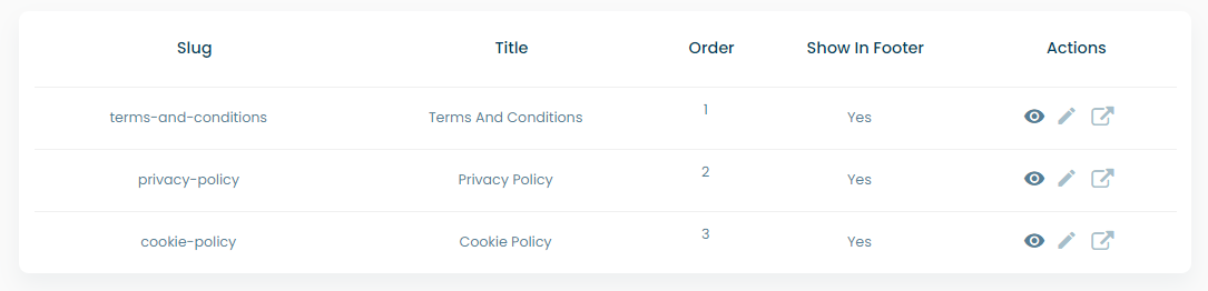 policies table screenshot