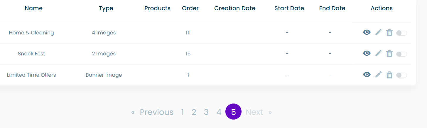 sections table screenshot