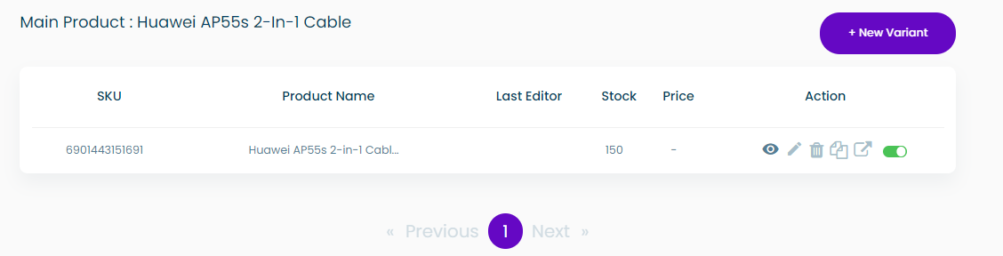 variant products table screenshot